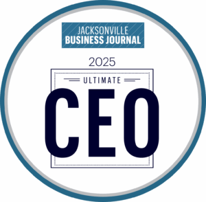A circular logo recognizing 2025 Ultimate CEO